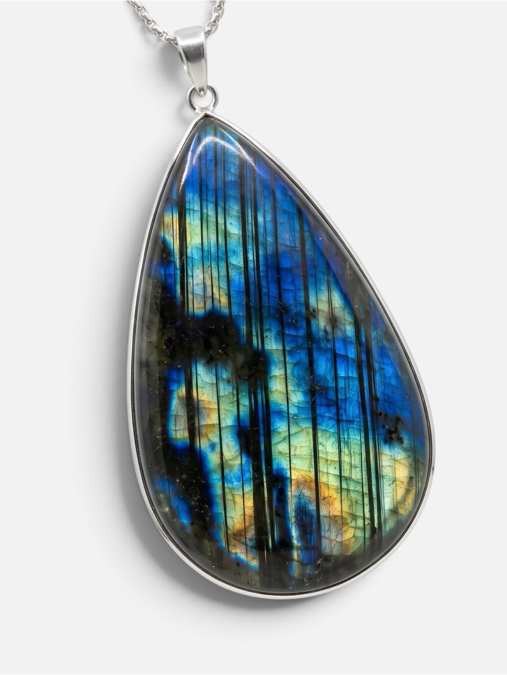 925 RARE MASSIVE VINTAGE LABRADORITE NECKLACE - Picture 3 of 5